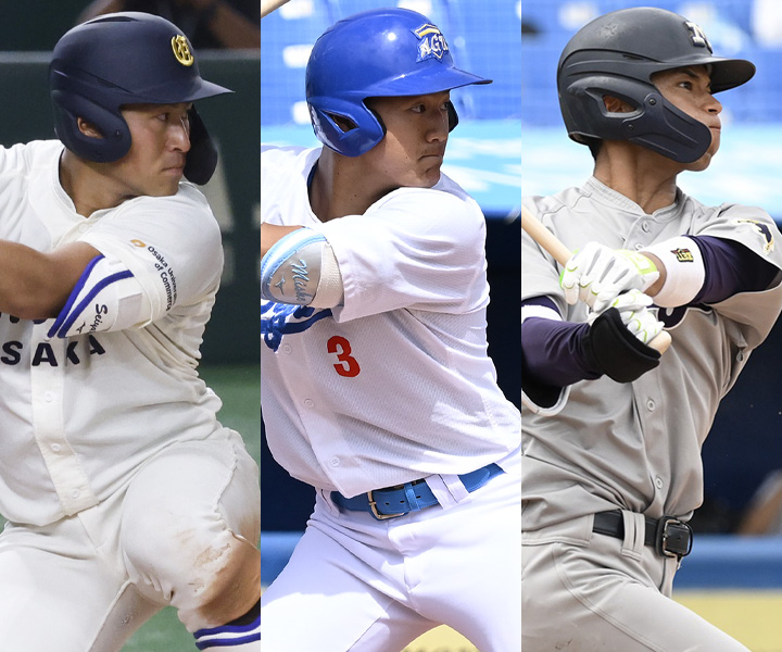 プロ野球ドラフト会議2024 注目選手 左から渡部聖弥、西川史礁、宗山塁