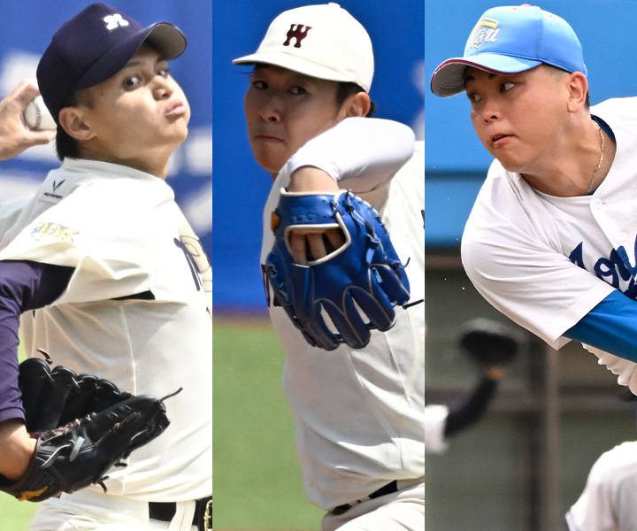 プロ野球ドラフト会議2025 注目選手 左から毛利海大、伊藤樹、中西聖輝