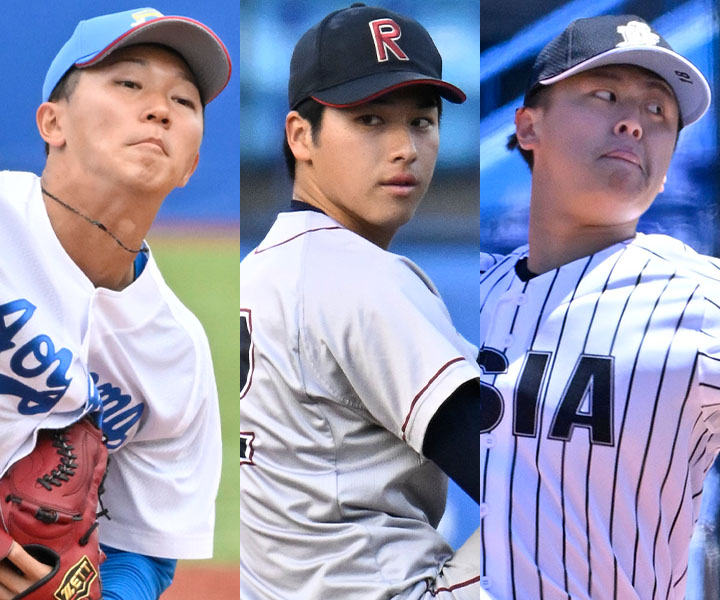 プロ野球ドラフト会議2026 注目選手 左から鈴木泰成、有馬伽久、川尻啓人