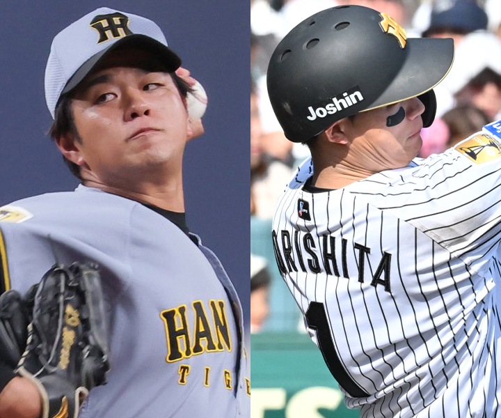 高橋遥人、佐藤輝明(右)