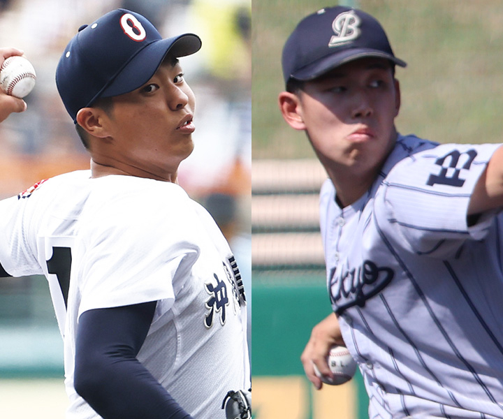 2026年プロ野球ドラフト会議注目選手の末吉良丞(沖縄尚学)、野村亮輔(佛教大)[右]