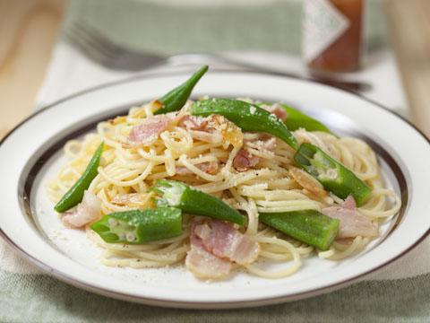 オクラとベーコンのパスタの作り方 小林カツ代の家庭料理 Katsuyoレシピ