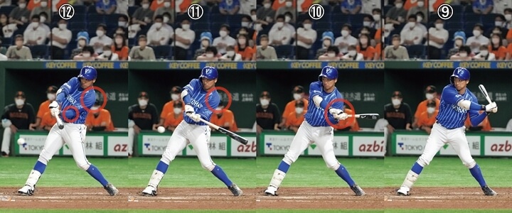 連続写真】DeNA・森敬斗「左肩の押し込みが足りず力感不足