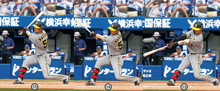 連続写真】阪神・中野拓夢「柔軟で粘りある下半身の使い方◎グリップ
