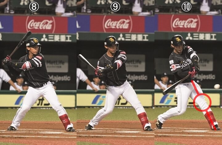 連続写真 ソフトバンク 今宮健太 上半身の力みがなくなり 下半身と連動してインパクトまでのボールへの入り方は非常に良くなった 野球コラム 週刊ベースボールonline