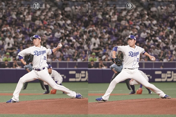 連続写真 中日 大野雄大 上半身と下半身の連動が絶妙なタイミングで行われている 外国人投手のような投げ方も 打点が高く ボールに角度が生まれる 野球コラム 週刊ベースボールonline