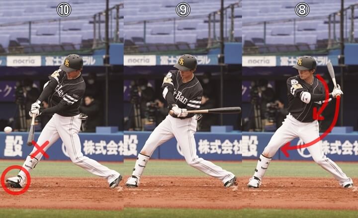 連続写真 ソフトバンク 周東佑京 下半身主導は良いが 上半身がコントロールできていない 逆方向に強い打球を打つ意識でバットの出方 下の使い方が変わる 野球コラム 週刊ベースボールonline