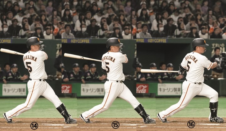連続写真 巨人 中島宏之 ボールに合わせる能力と上半身の使い方はさすが ただし 若いころに比較して下半身が使えていない状態 野球 週刊ベースボールonline
