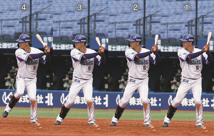 連続写真】DeNA・神里和毅「ステップしてトップを作るまでは力のロスも