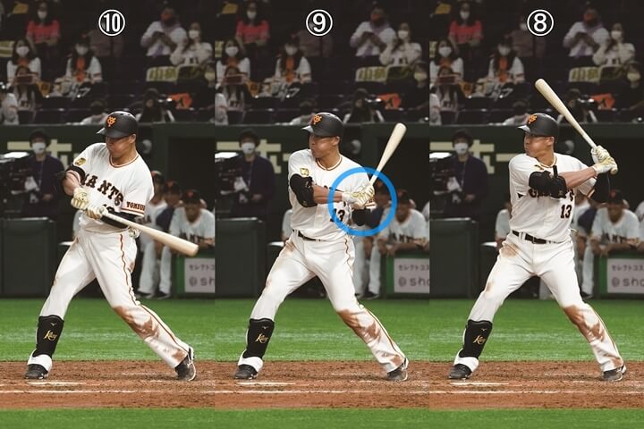 連続写真】巨人・梶谷隆幸「開いた状態で待ち、すぐにバットを出せる