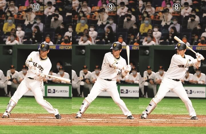 連続写真 巨人 大城卓三 お手本は阿部慎之助コーチ 上半身は動かさず 下半身の移動だけを意識すればコンタクトに集中できます 野球コラム 週刊ベースボールonline