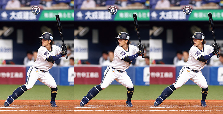 連続写真 オリックス 福田周平 ポイントを近くしようという意識の表れ 前に出されないという強い意志を感じるフォームです 野球コラム 週刊ベースボールonline