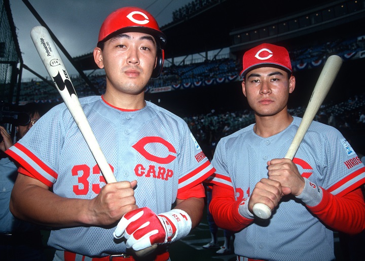 91年 広島東洋カープ 野村謙二郎 O ビジターユニフォーム 江藤 緒方 